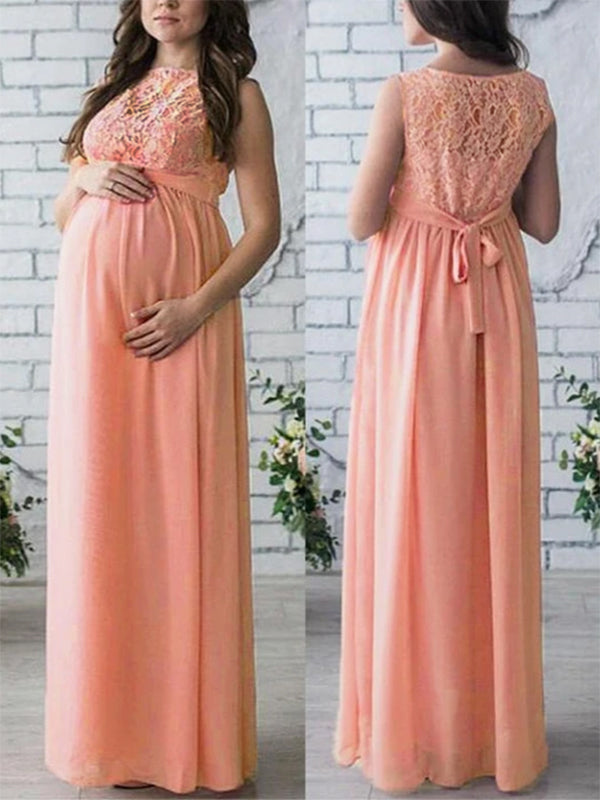 Spitze, Gürtel, Rundhalsausschnitt, ärmellos, für Damen, in Rosa