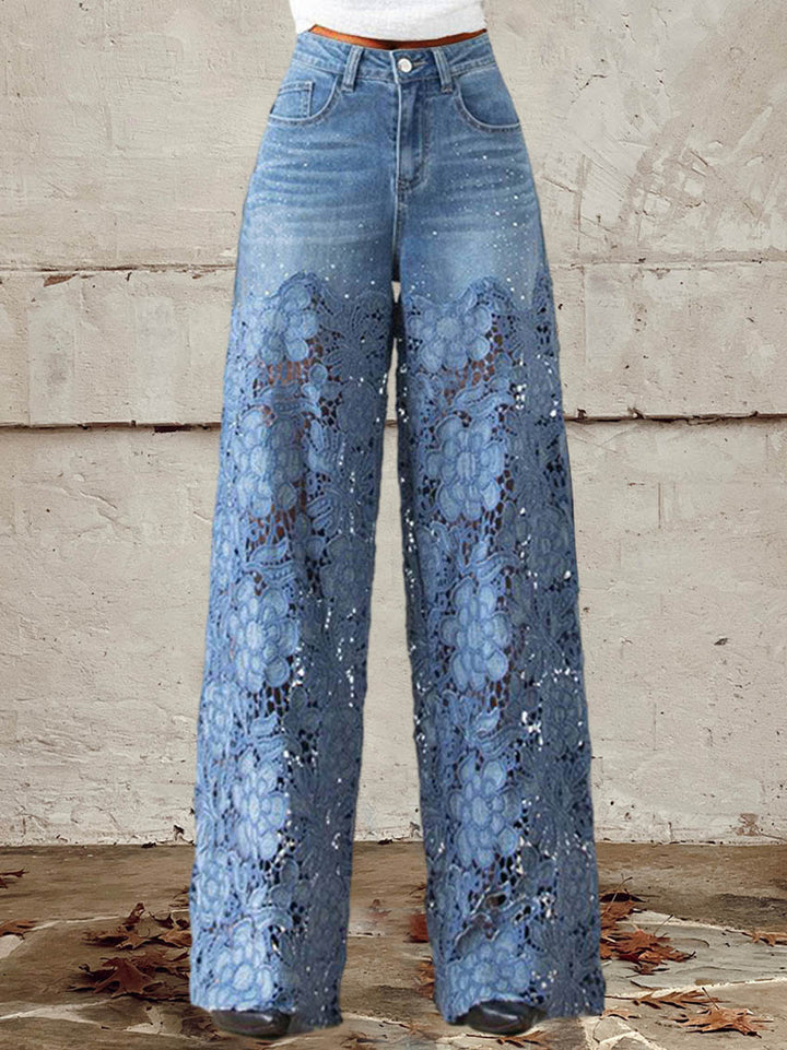 Spitzen- & Patchwork-Mid-Rise-Jeans Vintage jeans