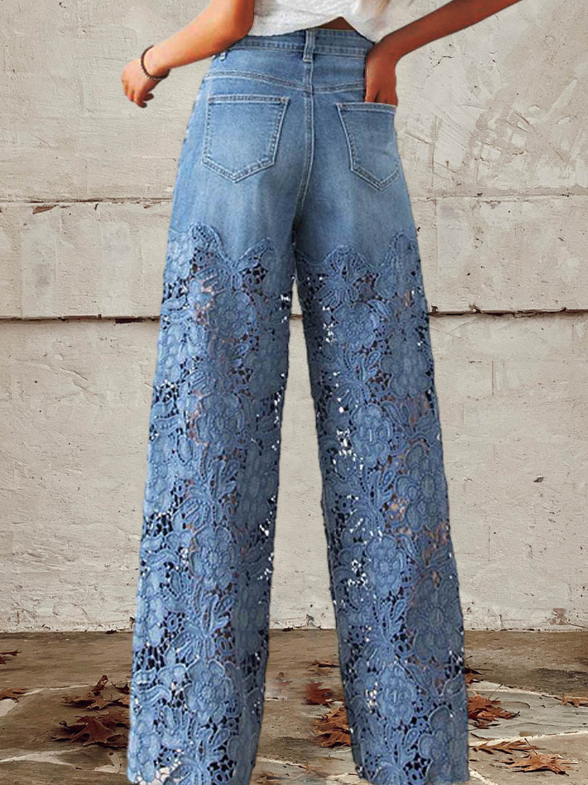 Spitzen- & Patchwork-Mid-Rise-Jeans Vintage jeans (3)