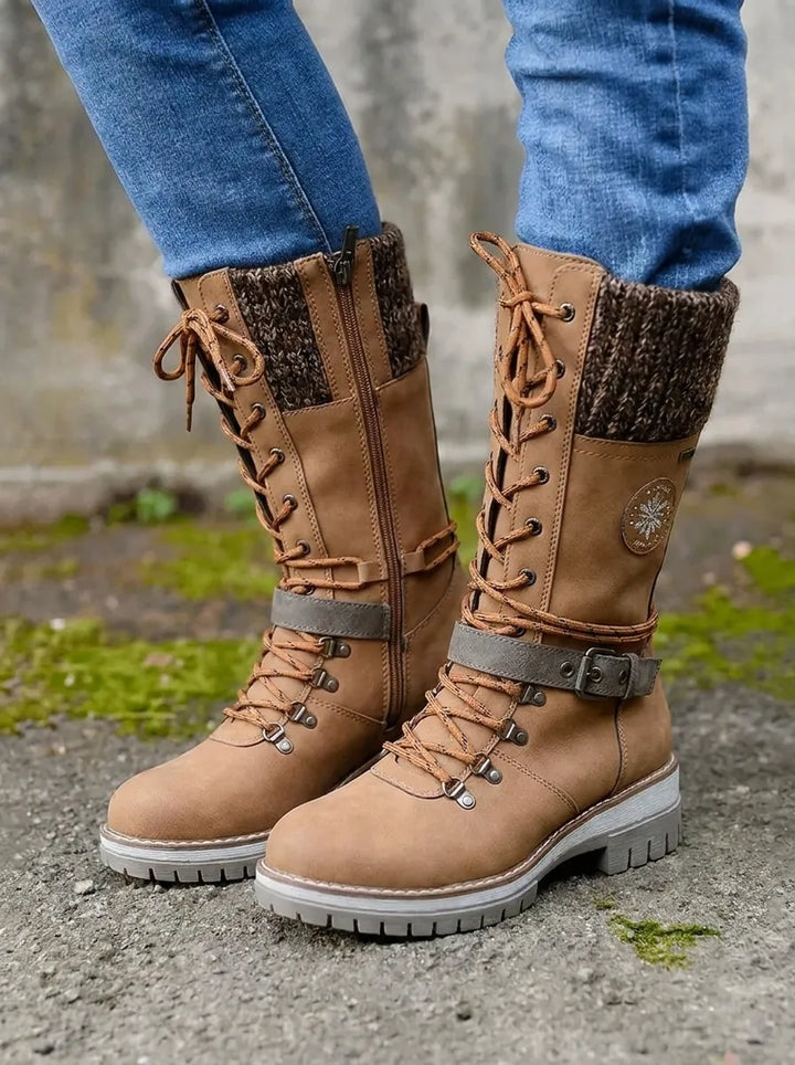 Stiefeletten Damen wasserdicht Schnürung Wadenhöhe in Braun