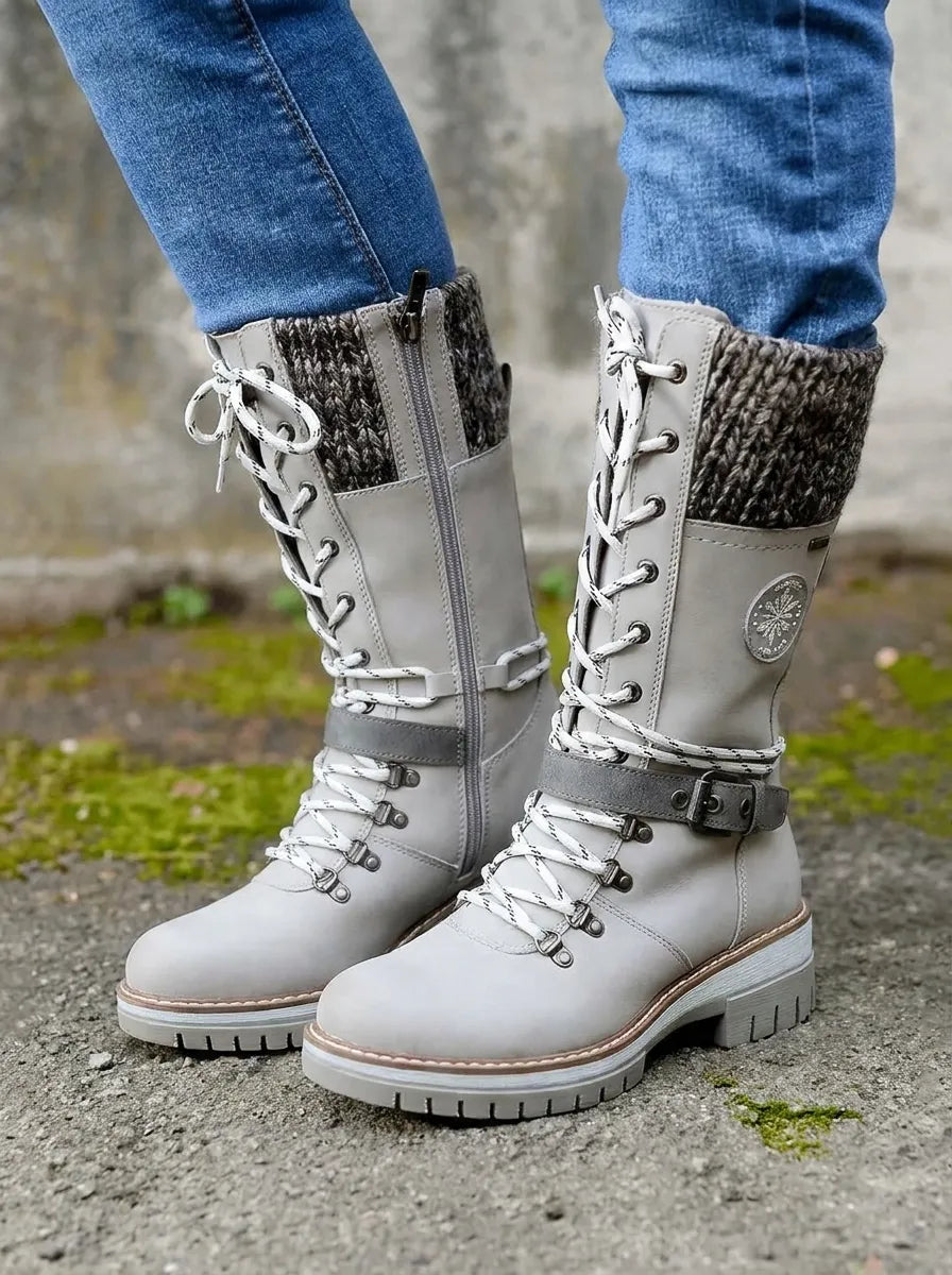 Stiefeletten Damen wasserdicht Schnürung Wadenhöhe in Grau