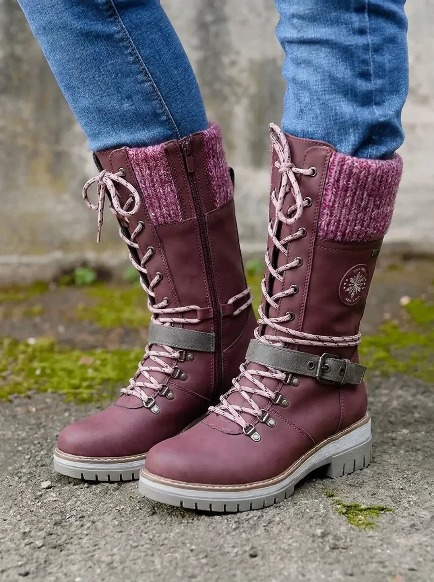 Stiefeletten Damen wasserdicht Schnürung Wadenhöhe in Lila