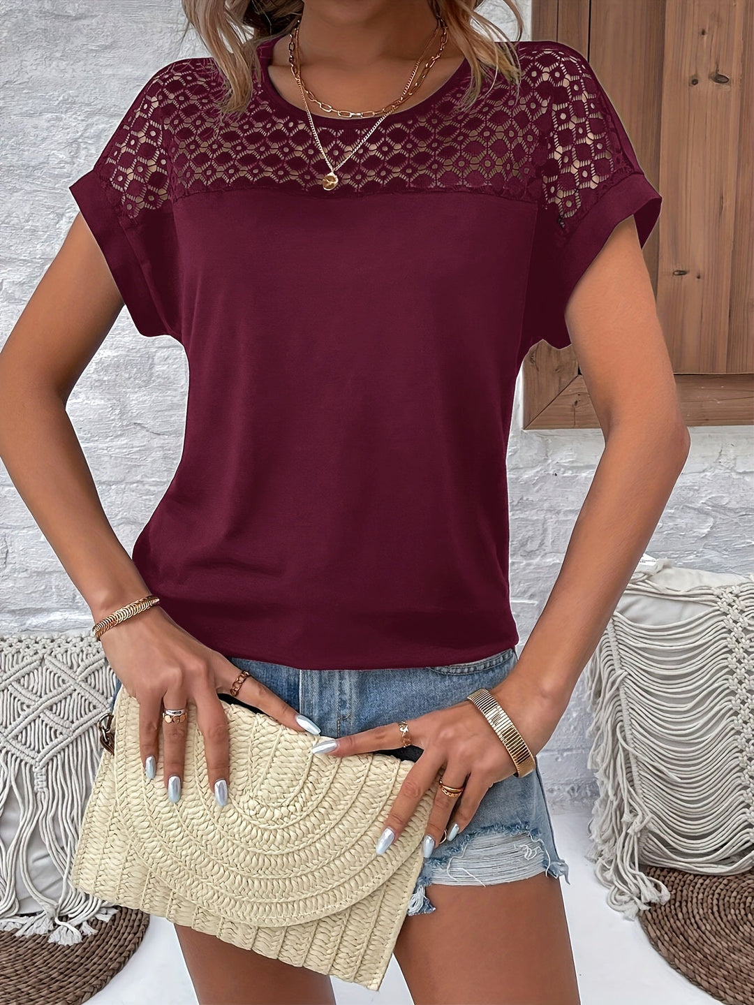 Stilvolles Batwing T-Shirt Womens t-shirt in Dunkelrot