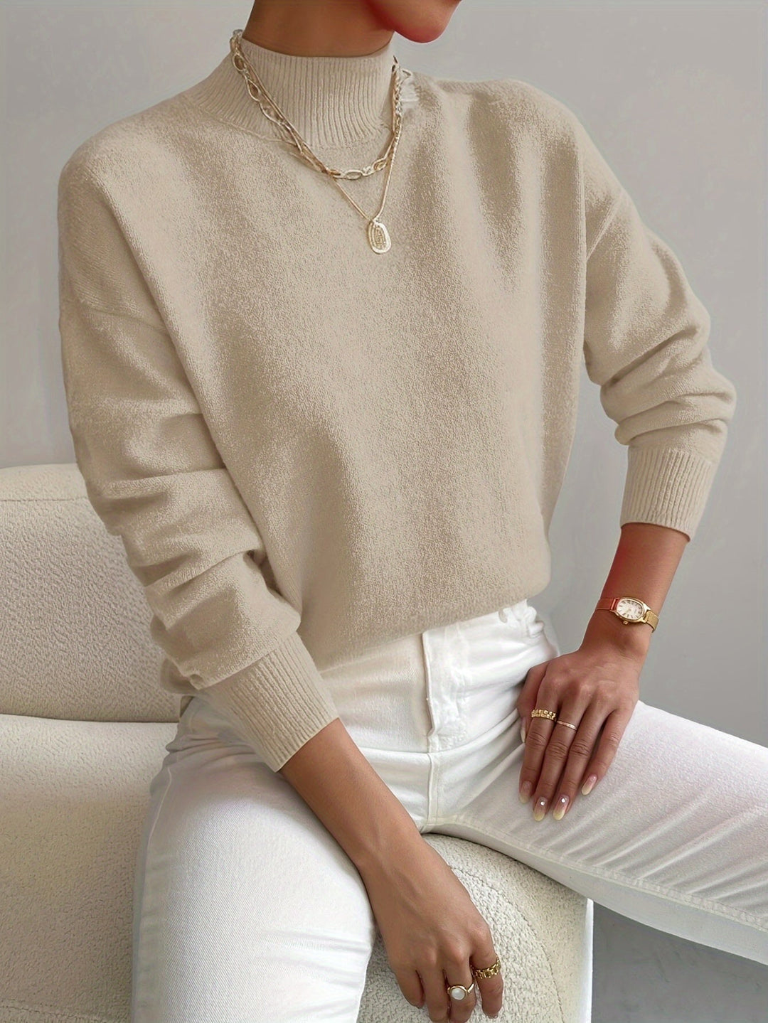 Strickjacke Damen im Minimalstil mit Langarm in Beige