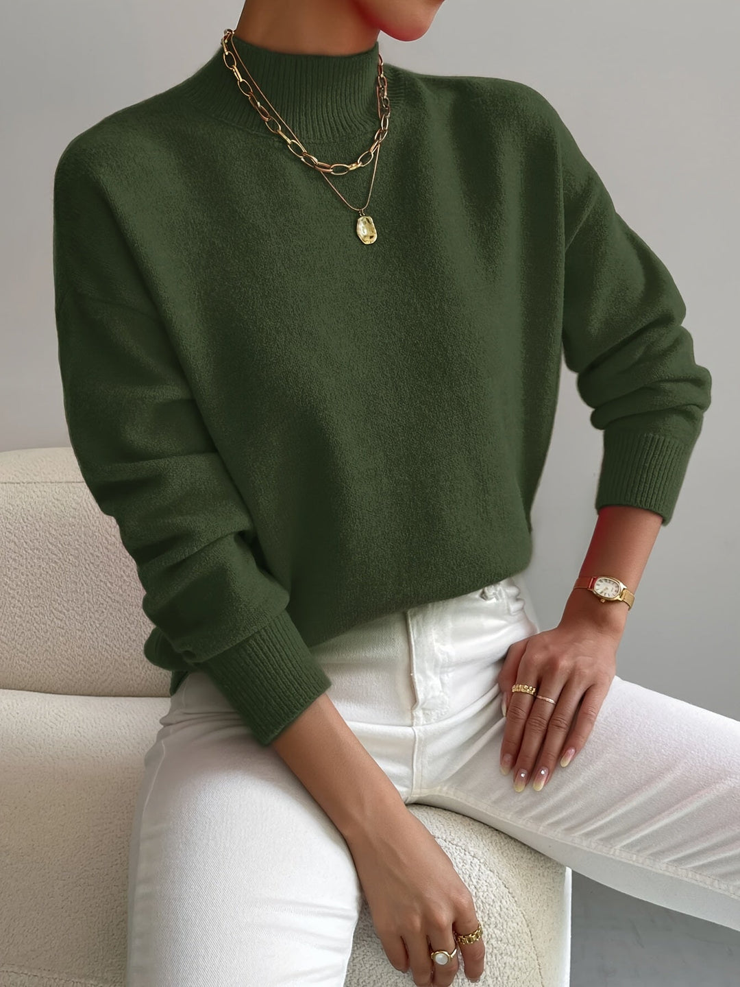 Strickjacke Damen im Minimalstil mit Langarm in Grün