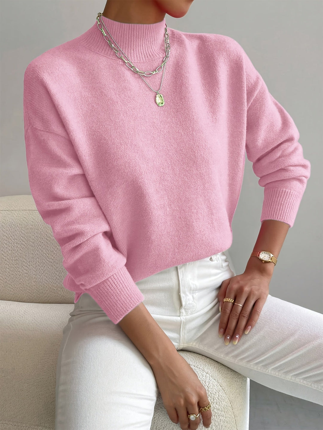 Strickjacke Damen im Minimalstil mit Langarm in Lichtroze
