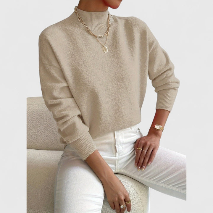 Strickjacke Damen Polokragen aus weicher Baumwolle in Beige