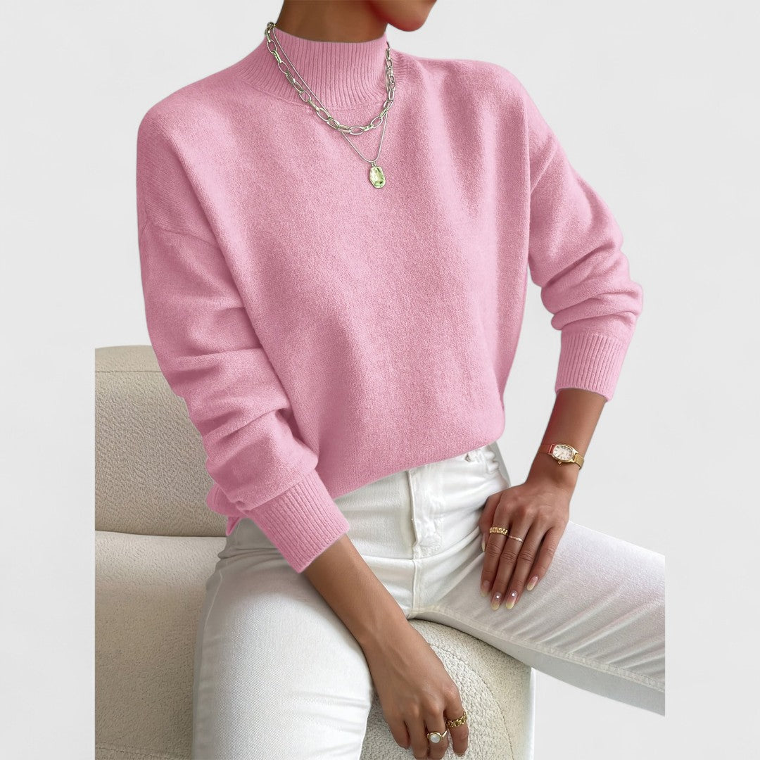 Strickjacke Damen Polokragen aus weicher Baumwolle in Hellrosa