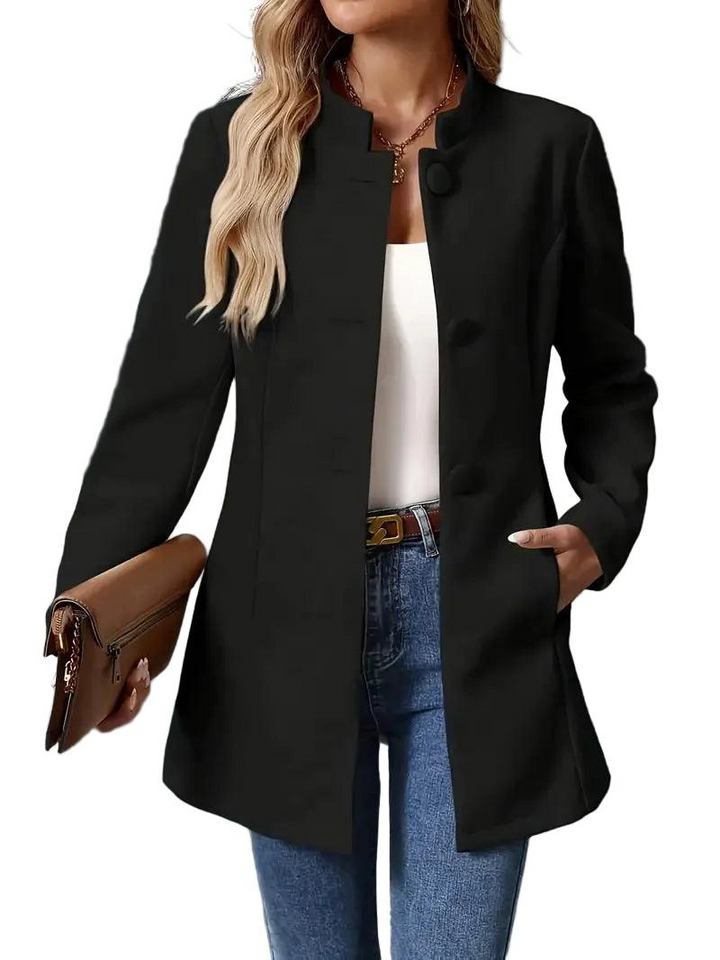 Strukturierter Damen Wintermantel im klassischen Stil in Schwarz
