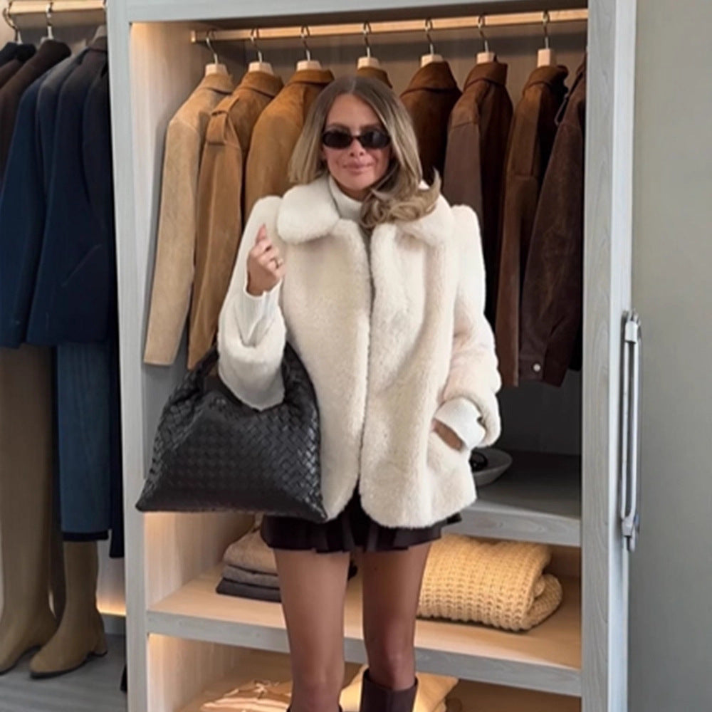 Teddy Winterjacke Damen mit Oversize-Kragen (3)