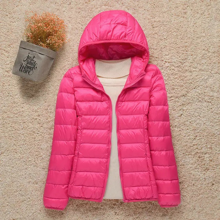 Ultraleichte Jacke für Winterreisen in Fuchsia