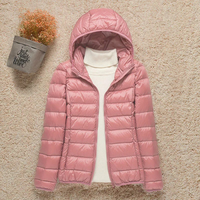 Ultraleichte Jacke für Winterreisen in Rosa