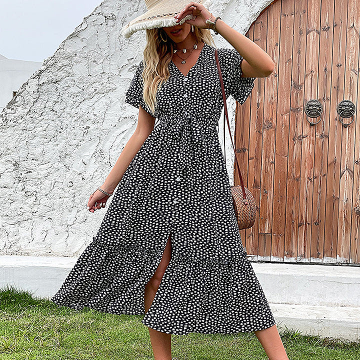 Verspieltes Polka-Dot Maxikleid für Sommer in Schwarz