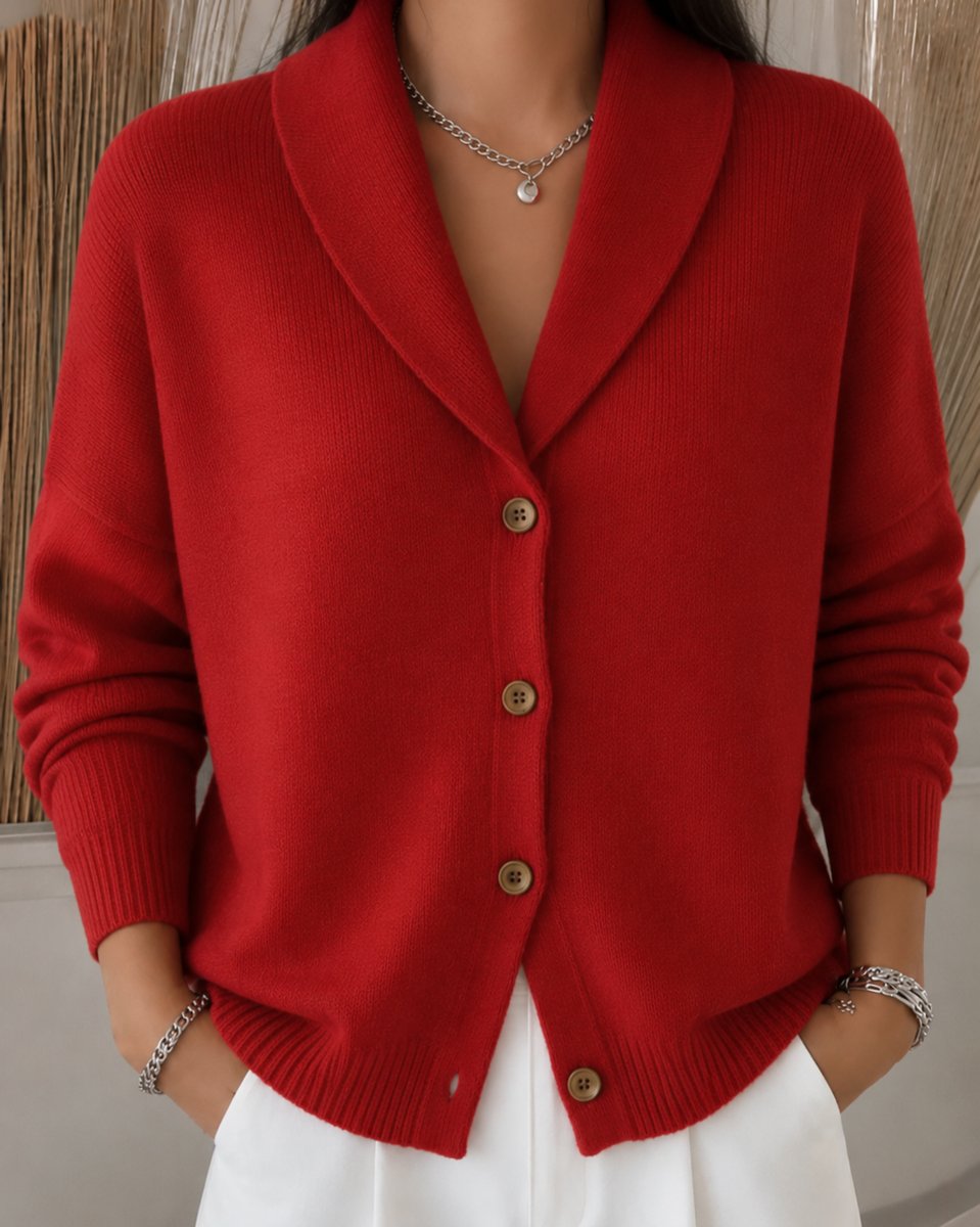 Vielseitige Damen Strickjacke im lockeren Schnitt in Rot