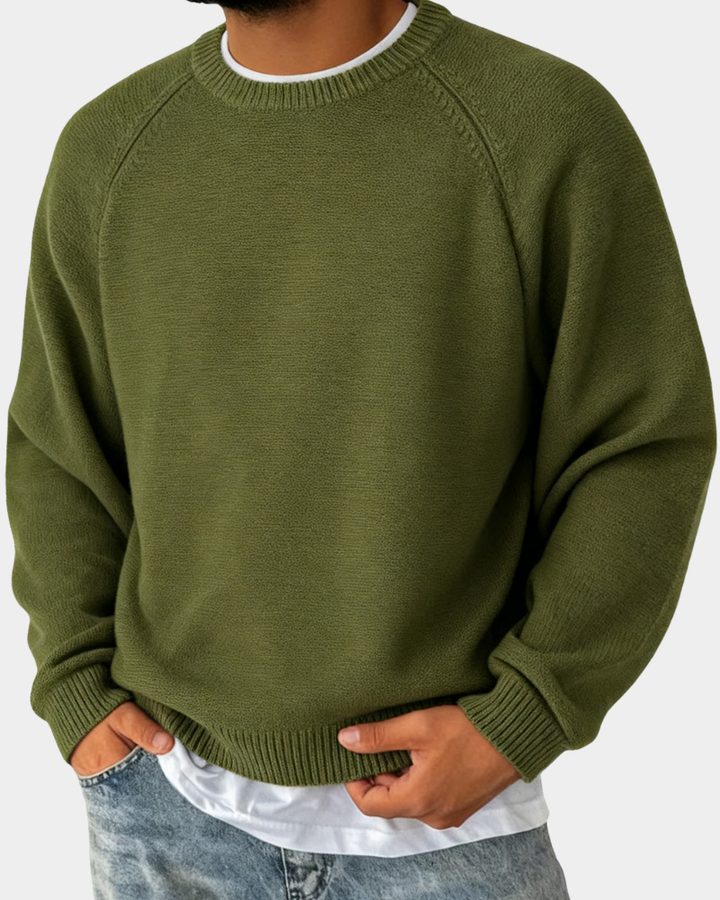 Vielseitiger Herren Pullover Rundhals zum Lagenlook in Armeegrün