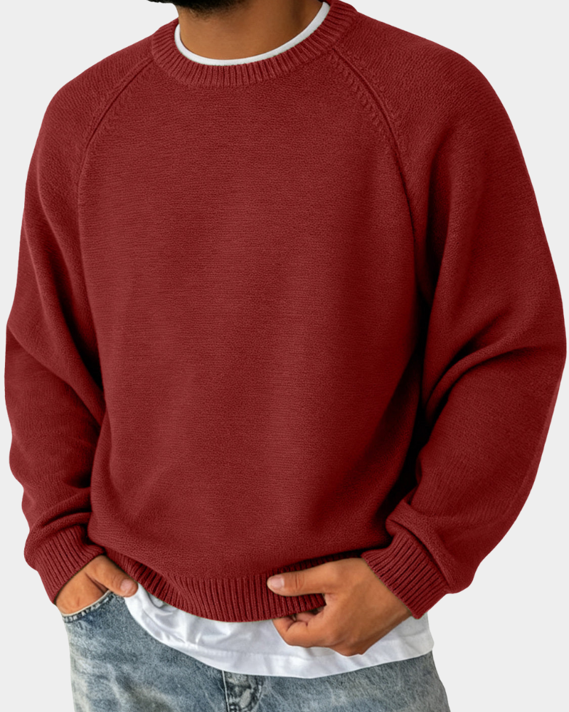 Vielseitiger Herren Pullover Rundhals zum Lagenlook in Rot