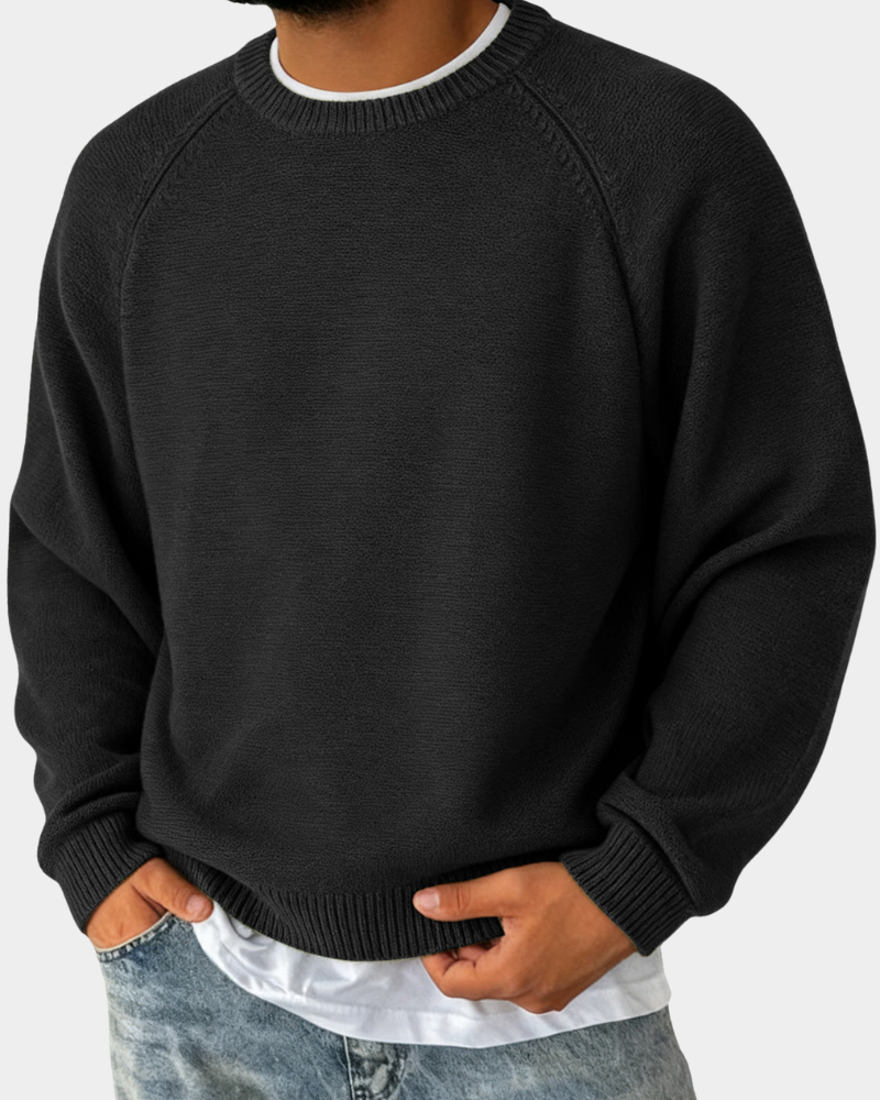 Vielseitiger Herren Pullover Rundhals zum Lagenlook in Schwarz