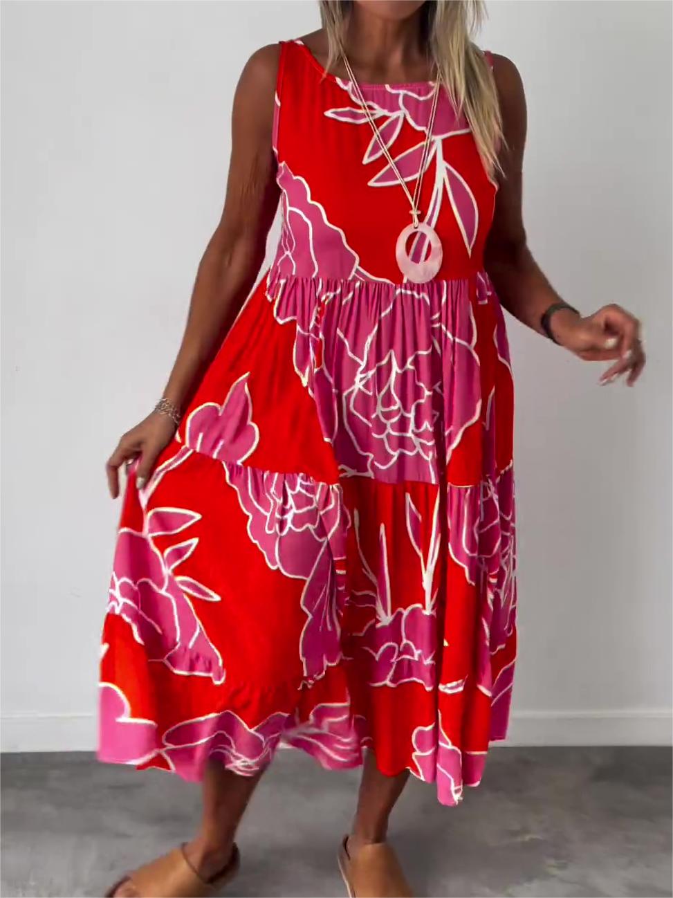 Vielseitiges Blüten-Sommerkleid in Rot
