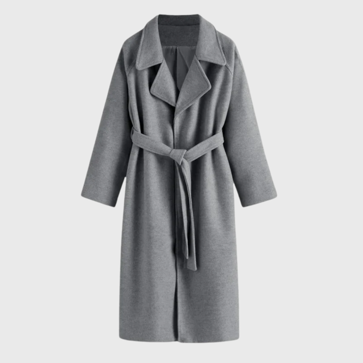 Warme Damen Herbstjacke mit Gürtel in Grau