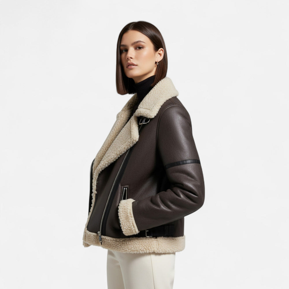Warme Damen Winterjacke im Biker-Stil (2)
