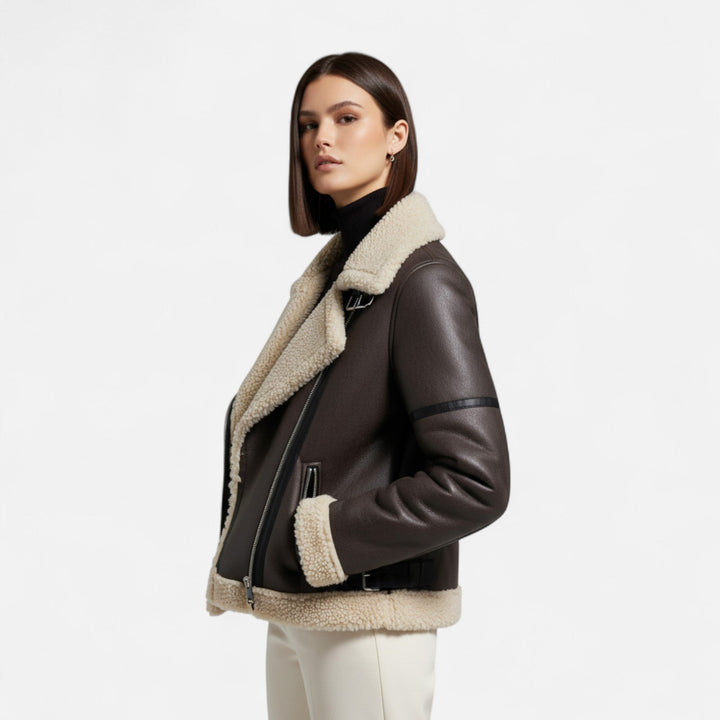 Warme Damen Winterjacke im Biker-Stil (2)