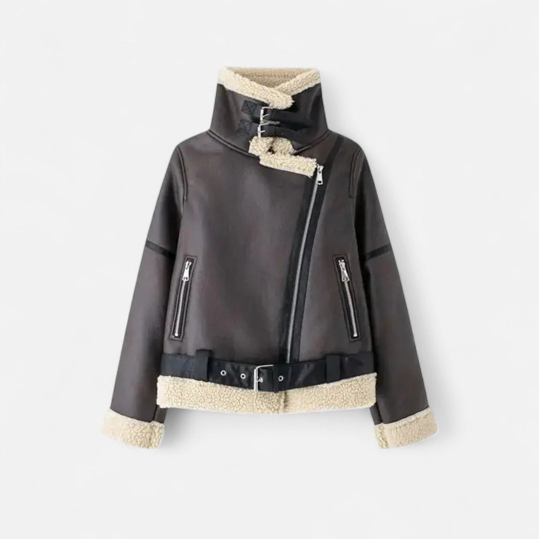 Warme Damen Winterjacke im Biker-Stil (3)