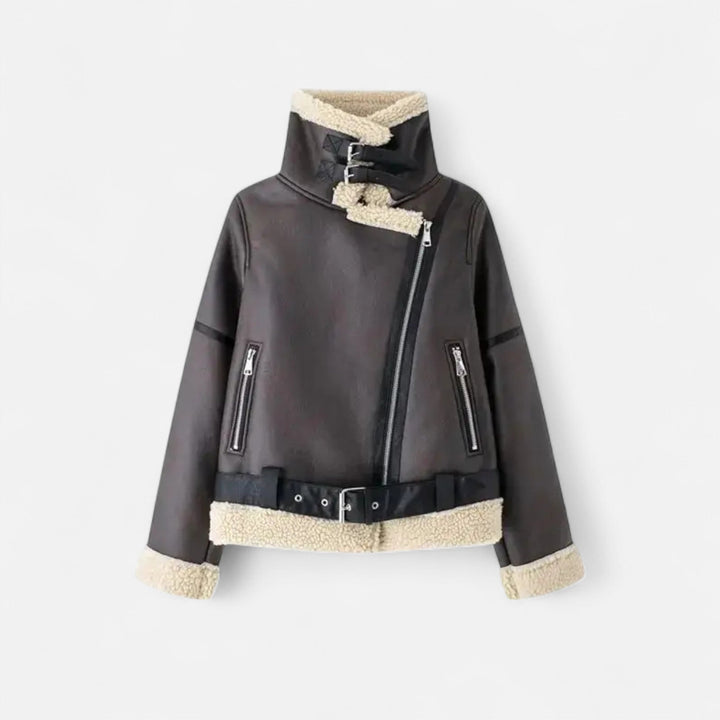 Warme Damen Winterjacke im Biker-Stil (3)
