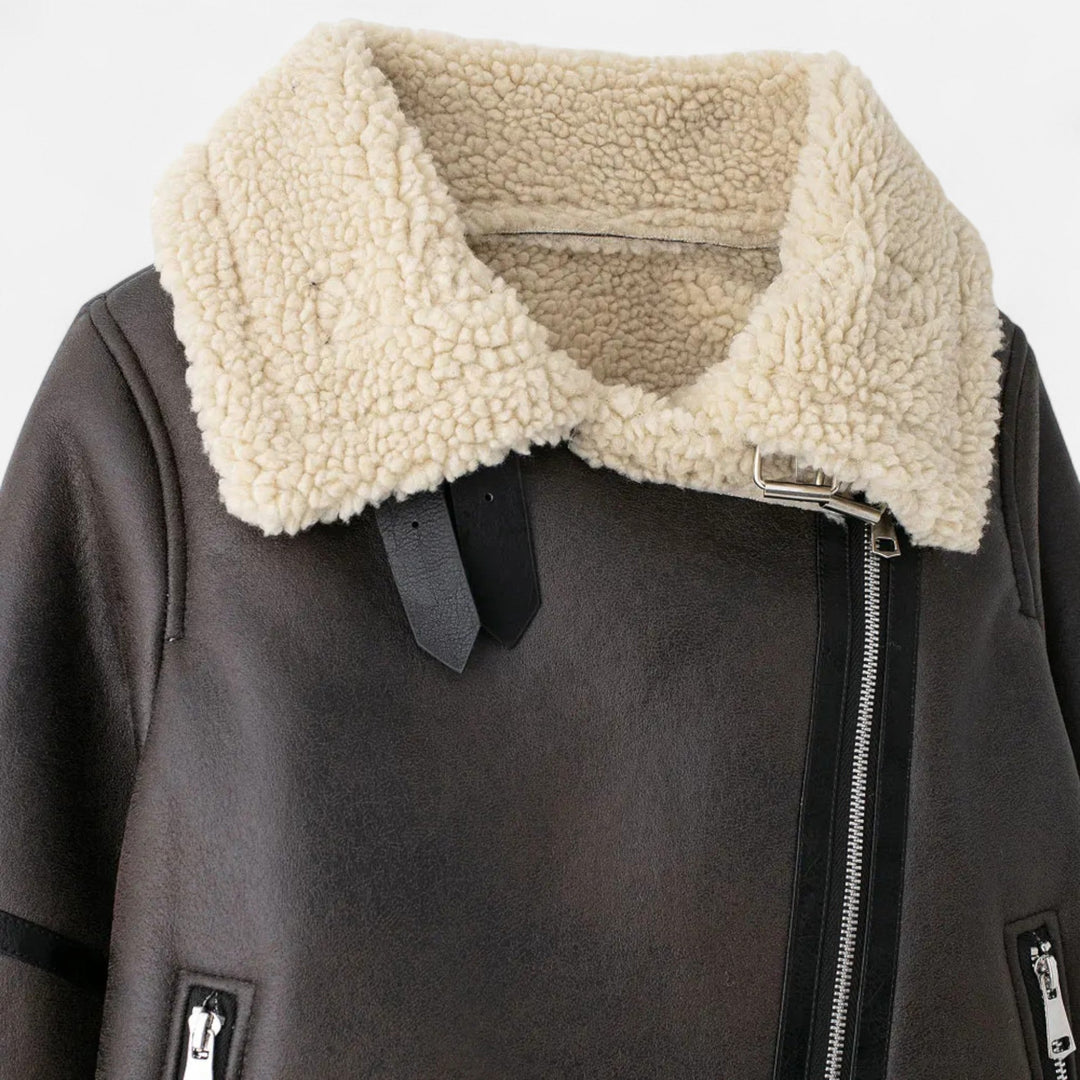 Warme Damen Winterjacke im Biker-Stil (4)