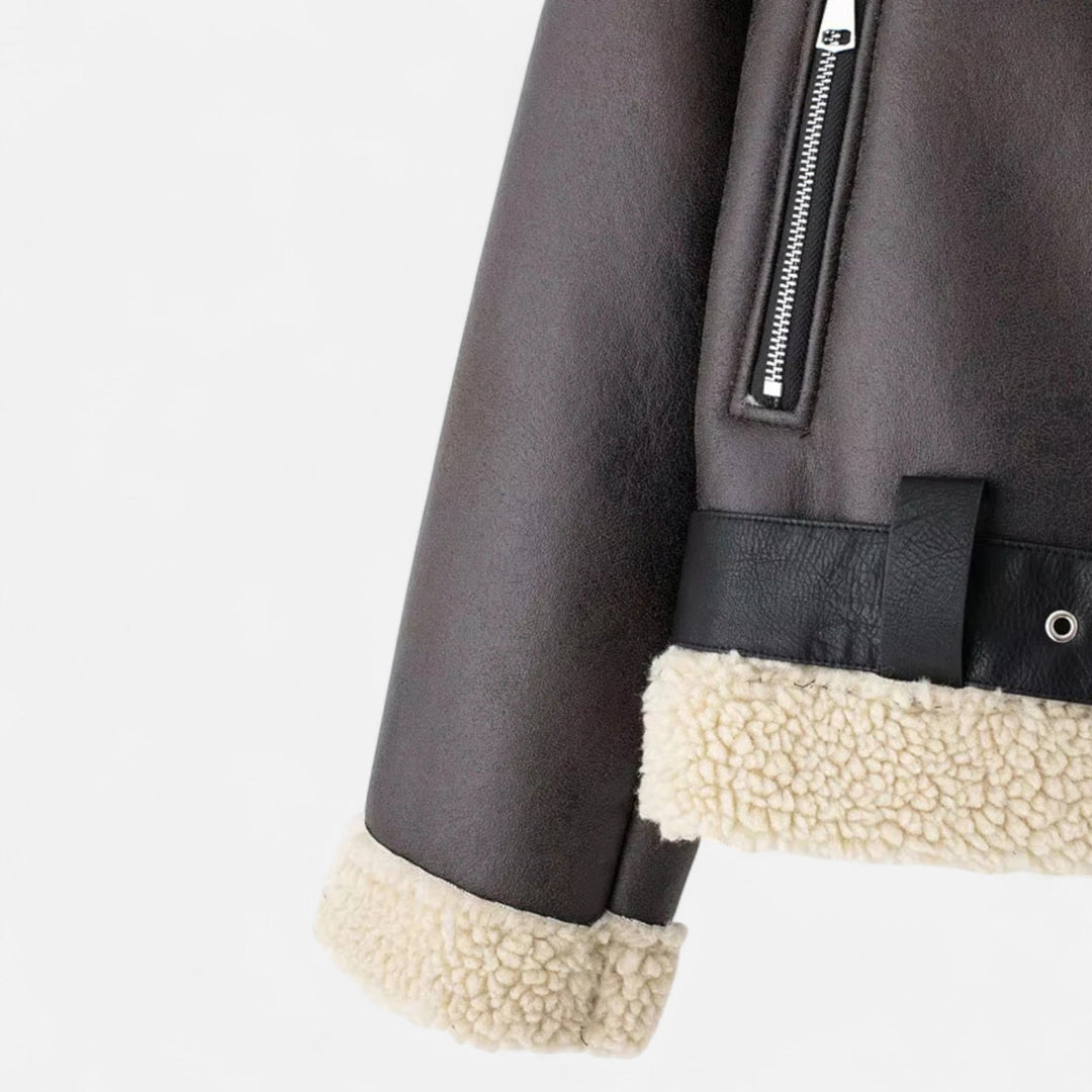 Warme Damen Winterjacke im Biker-Stil (5)