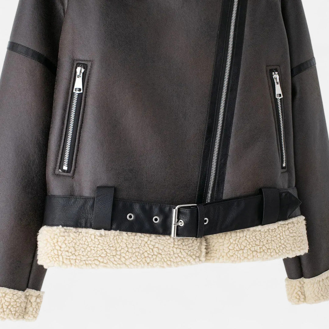 Warme Damen Winterjacke im Biker-Stil (8)