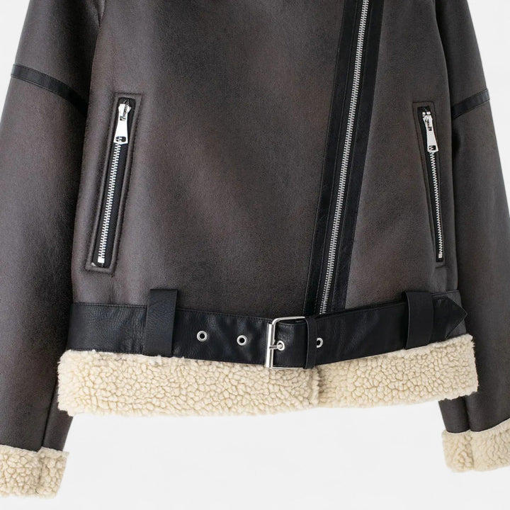 Warme Damen Winterjacke im Biker-Stil (8)