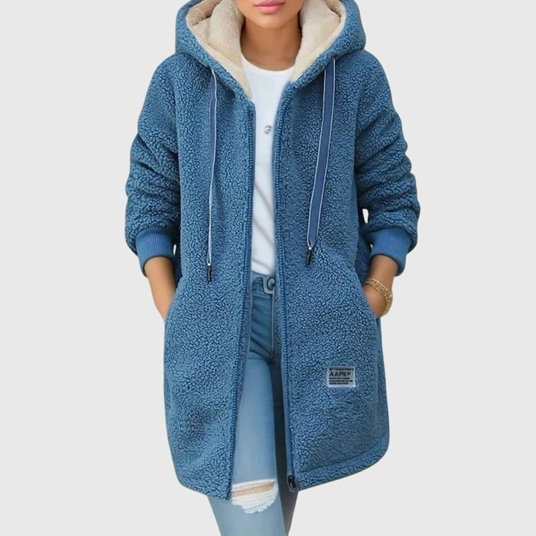 Warme Damen Winterjacke im Teddy-Stil in Blau (fast ausverkauft)