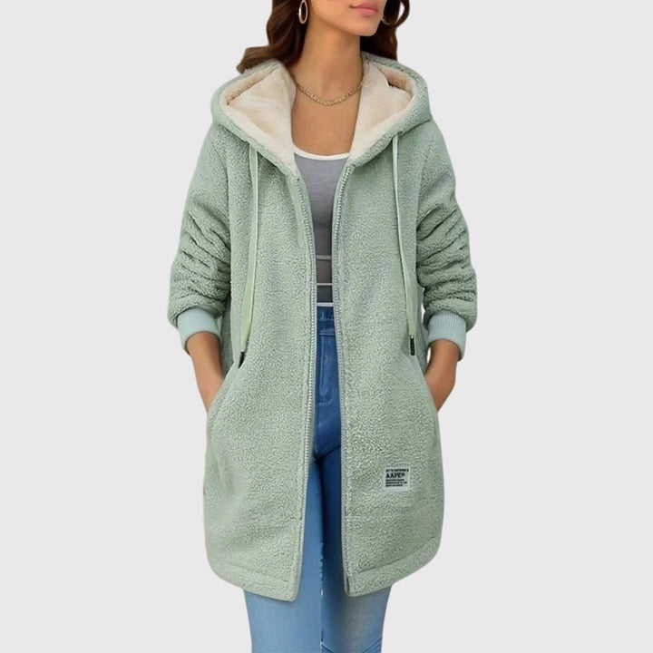 Warme Damen Winterjacke im Teddy-Stil in Grün