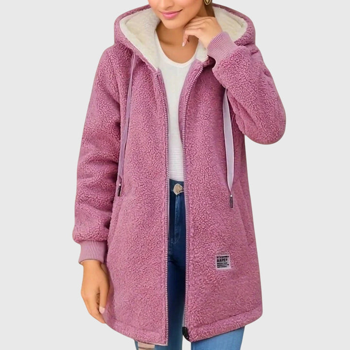 Warme Damen Winterjacke im Teddy-Stil in Rosa