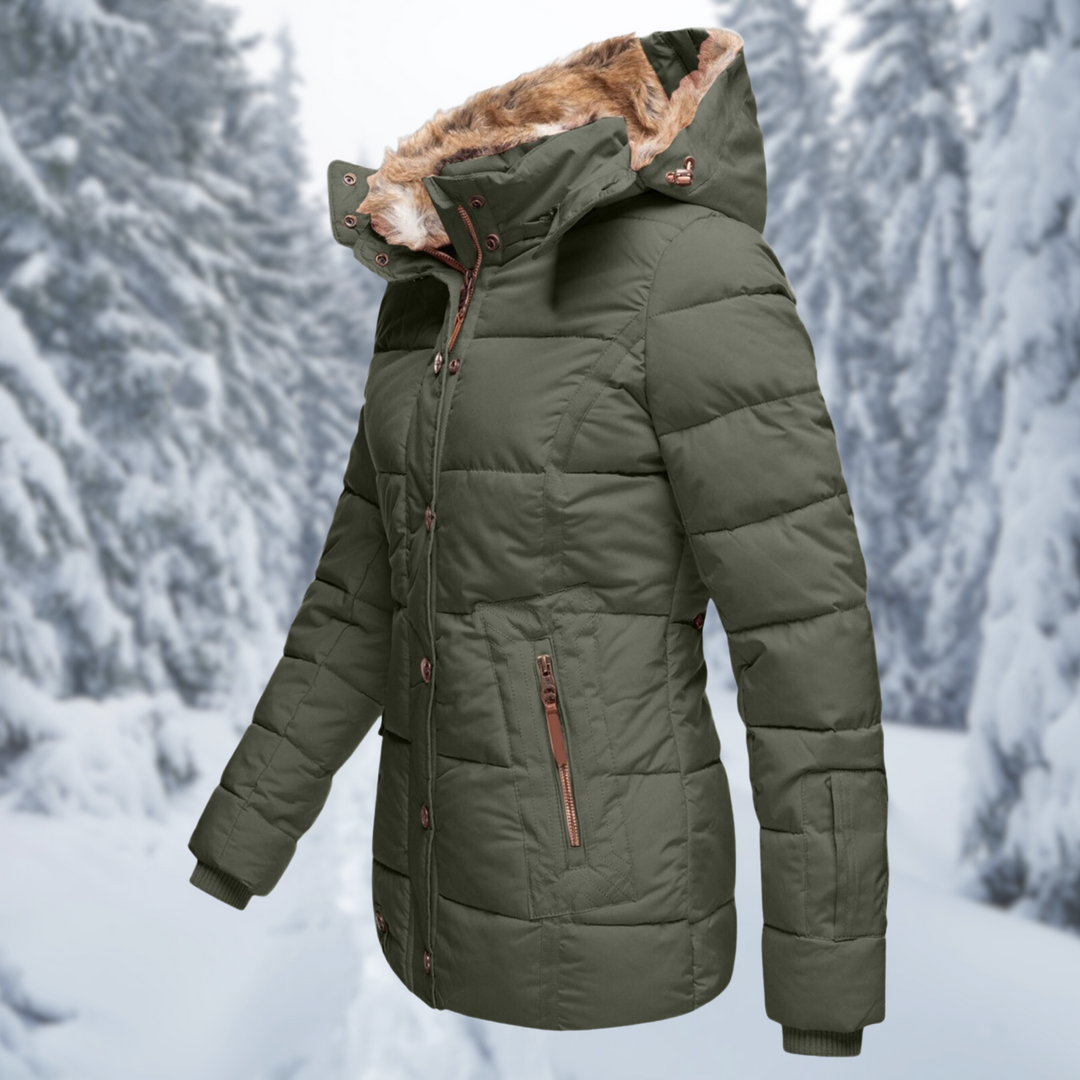 Warme Damen Winterjacke mit Fellkapuze
