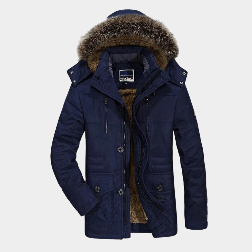 Warme Herren Jacke mit Kapuze für Herbst in Darkblue