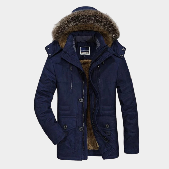 Warme Herren Jacke mit Kapuze für Herbst in Darkblue