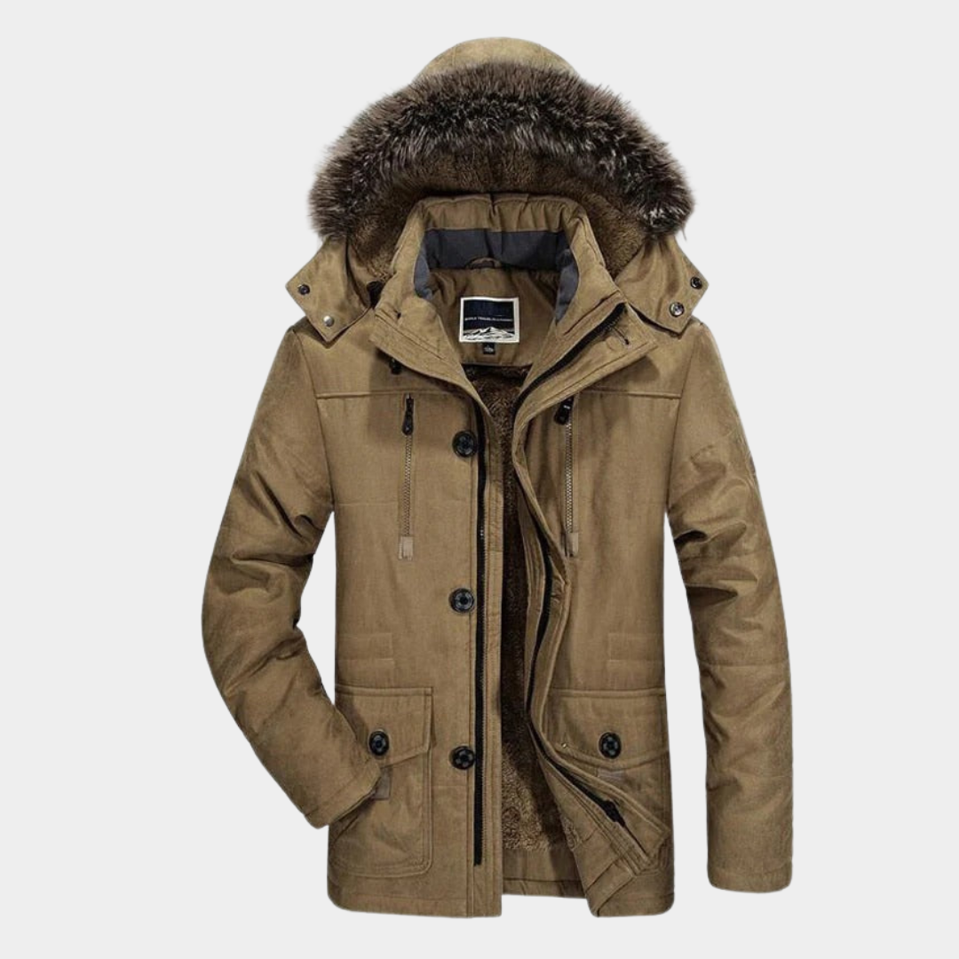 Warme Herren Jacke mit Kapuze für Herbst in Khaki