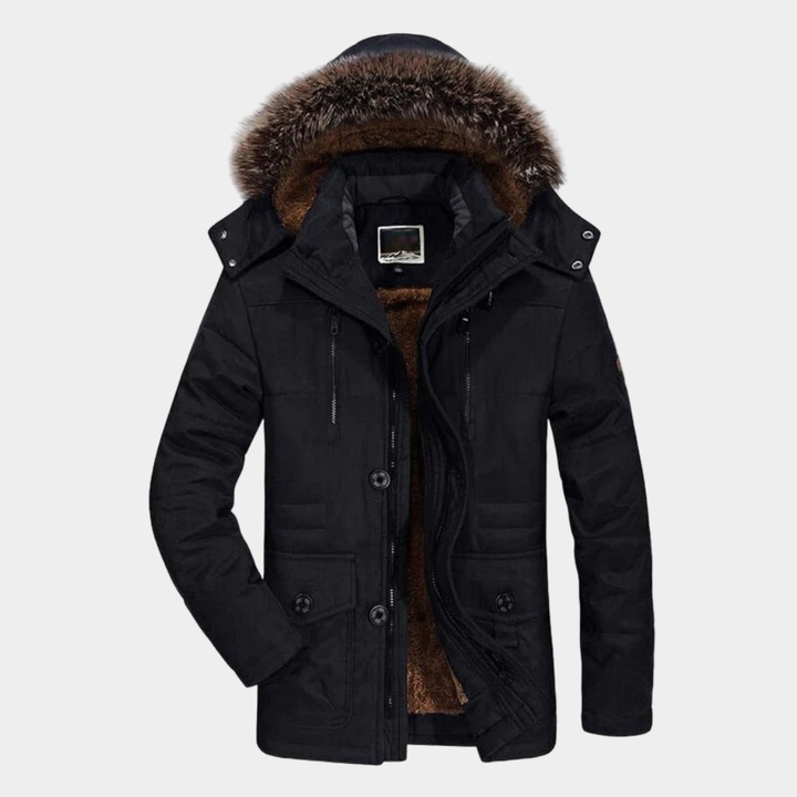 Warme Herren Jacke mit Kapuze für Herbst in Schwarz