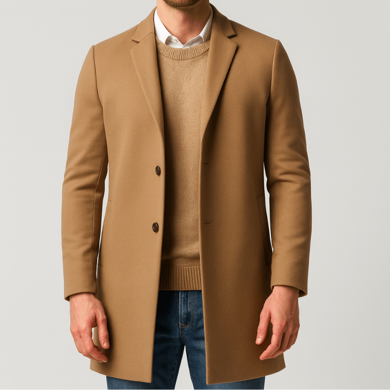 Warme Herren Winterjacke in Sakkolänge mit Reverskragen in Khaki