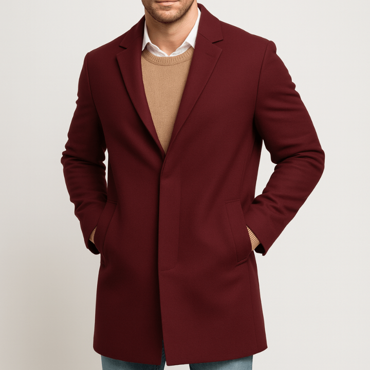 Warme Herren Winterjacke in Sakkolänge mit Reverskragen in Rot