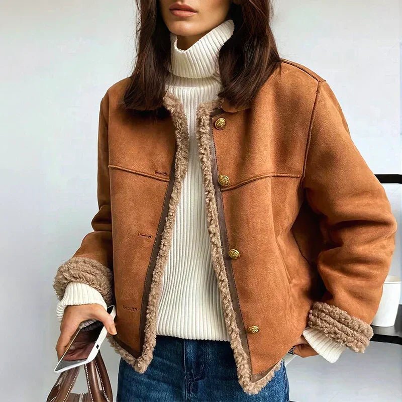 Warme Kurze Jacke im Blazer-Stil für Herbst in Braun