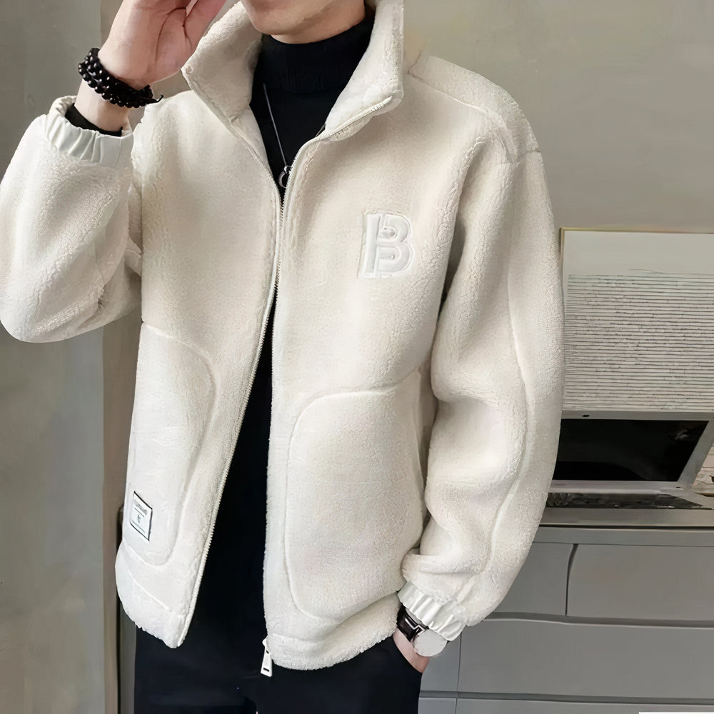 Warme Winterjacke für Herren aus Fleece in Beige
