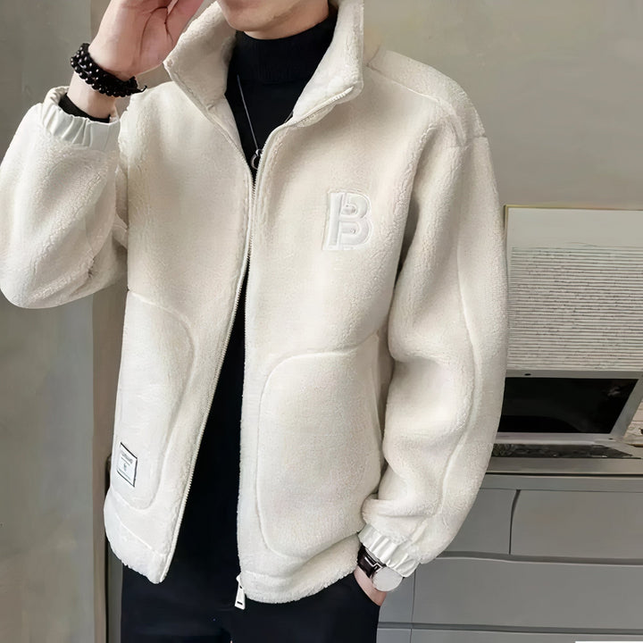 Warme Winterjacke für Herren aus Fleece in Beige