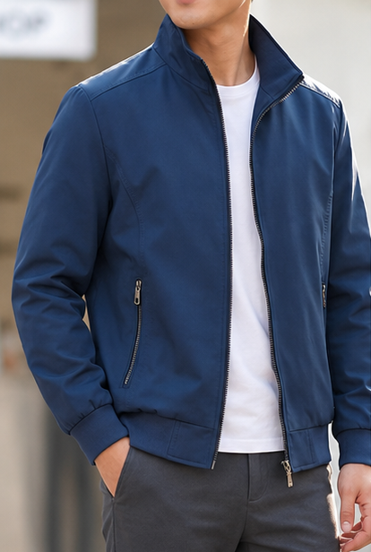 Warme Winterjacke für Herren im Harrington-Stil in Blau