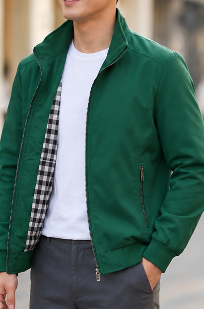 Warme Winterjacke für Herren im Harrington-Stil in Dunkelgrün
