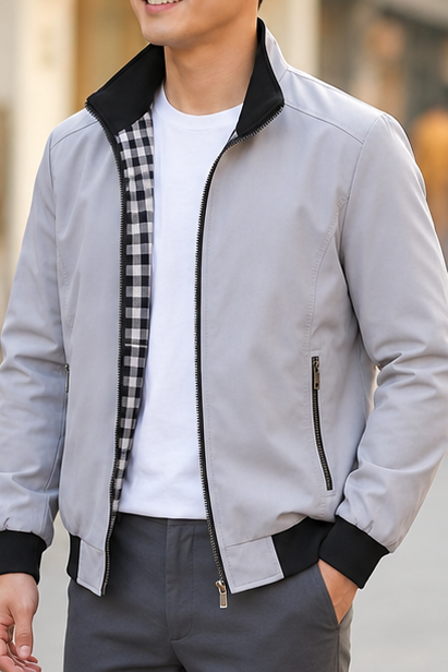 Warme Winterjacke für Herren im Harrington-Stil in Hellgrau