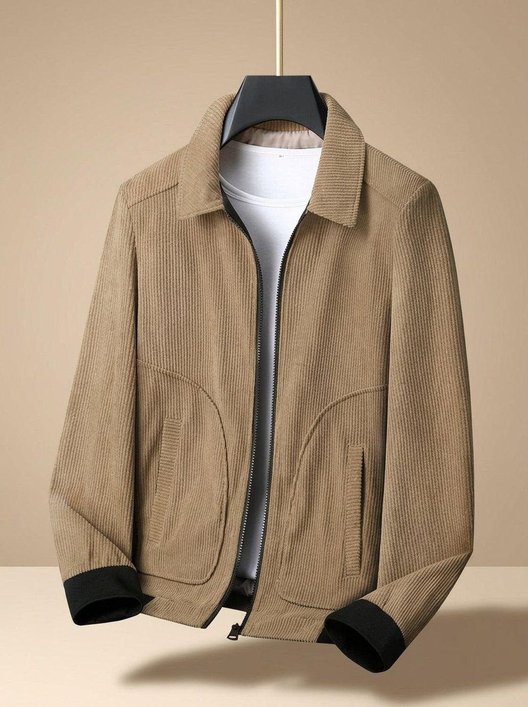 Warme Winterjacke Herren im zeitlosen Kordsamt in Khaki