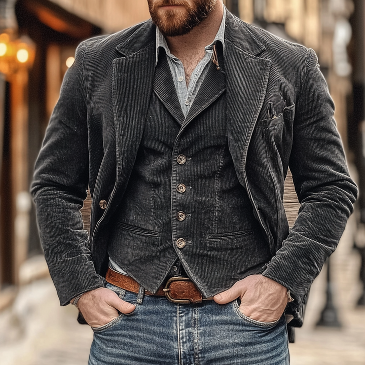 Warme Winterjacke Herren mit passender Weste in Schwarz