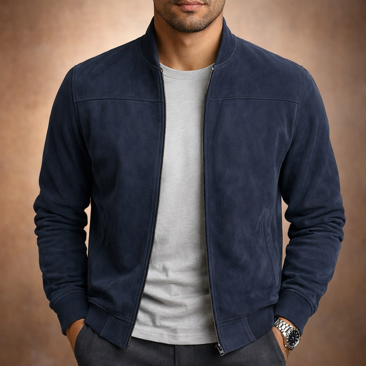 Warme Winterjacke Herren mit Veloursleder-Optik in Dunkelblau